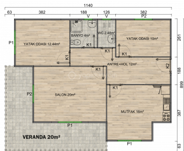 Kampanyalı Prefabrik Evler  | 96m2  Tek Katlı Prefabrik Ev 2+1
