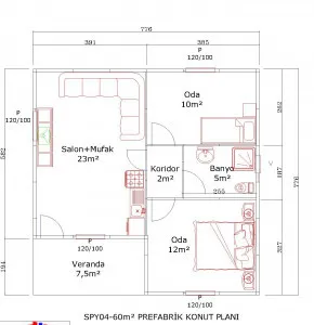 FIRSAT ÜRÜNÜ 60 m2 2+1 ŞIK,KULLANIŞLI PREFABRİK
