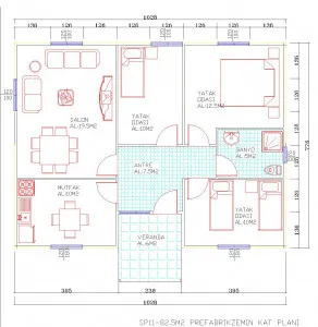 82m² 3+1 ÇİFT CUMBALI AMERİKAN TARZ ŞIK KONFORLU PREFABRİK