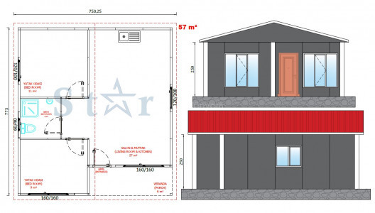STAR PREFABRİK 57 m² 160*160 ÖN PENCERE+KÖŞE SÖVE HEDİYELİ KAMPANYA