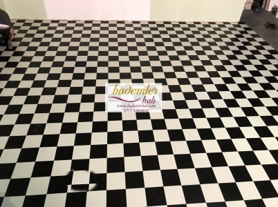 Siyah Beyaz Kareli Mineflo Damalı Yer döşeme Zemin Kaplama pvc yer döşeme siyah  beyaz