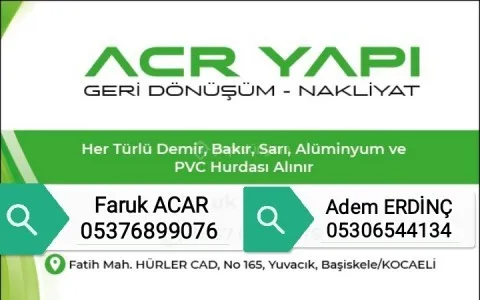 ACR YAPI GERİDÖNÜŞÜM VE NAKLİYAT OLARAK TÜM TEKLİFLERİNİZE GERİ DÖNÜŞ SAGLANACAKTIR.