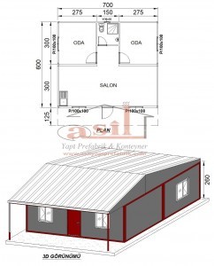 42 m² 2+1 ÇATI+VERANDALI DIŞ BETOPAN, İÇ PVC KONUT