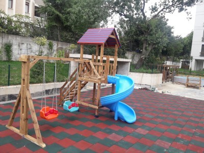 SPİRAL KAYDIRAKLI BAĞLI SALINCAKLI AHŞAP ÇOCUK OYUN PARKI