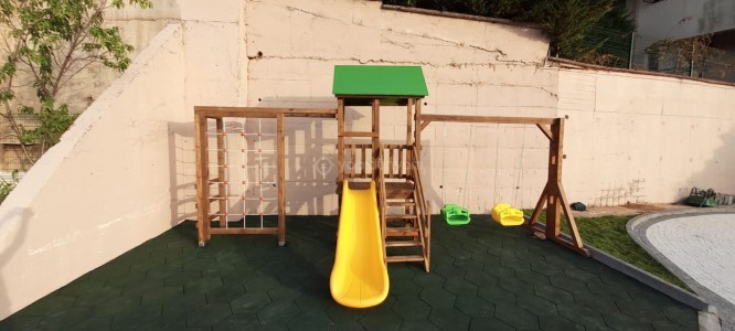 TEK KULELİ DÜZ KAYDIRAKLI TIRMANMALI AHŞAP ÇOCUK OYUN PARKI