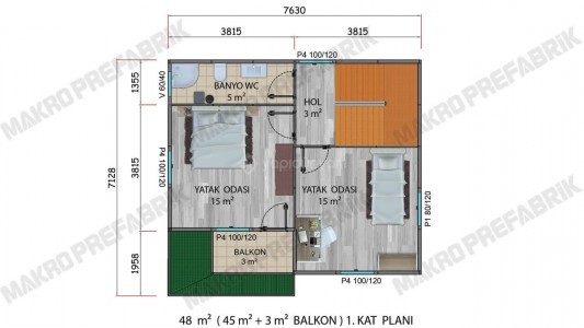 100 m2 prefabrik bina