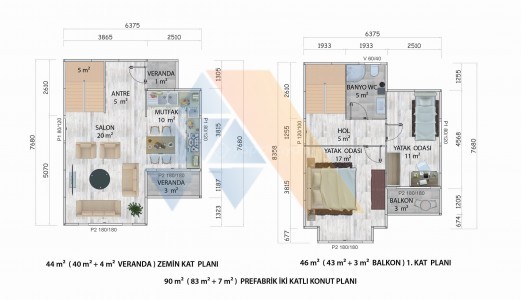 90 m² İKİ KATLI KONUT