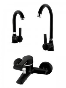 Delta Mix Eviye, Lavabo, Banyo Bataryası 3`lü Siyah Set