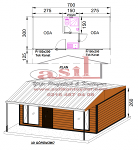21 m² 1+1 DIŞ AHŞAP DESENLİ BETOPAN, İÇ BETOPAN ÇATI+VERANDALI KONUT