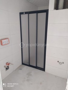 Siyah Duşkabin Mika Camlı Teknesiz Düz 1 sabit 2 sürgülü